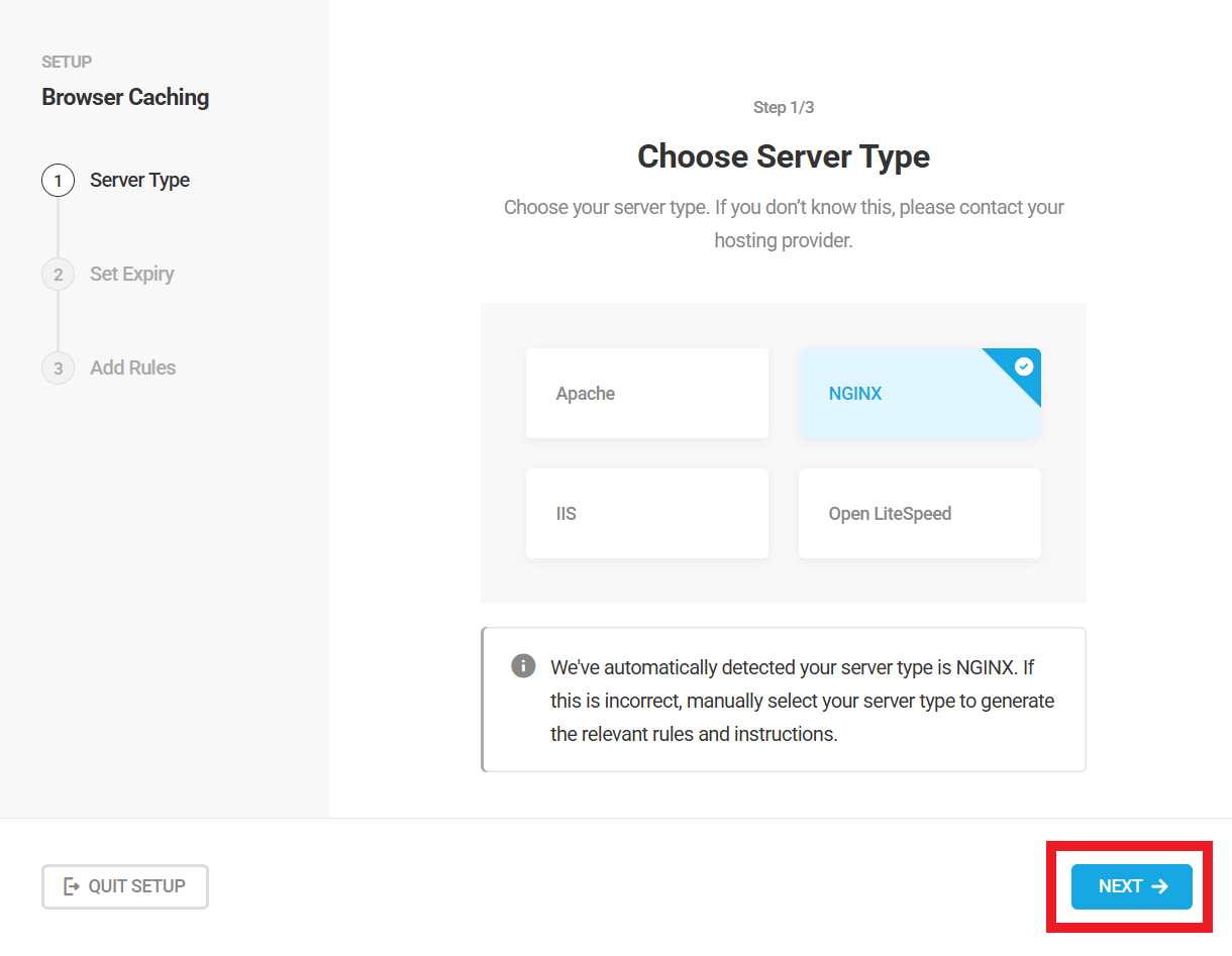 Select server type in Hummingbird browser caching