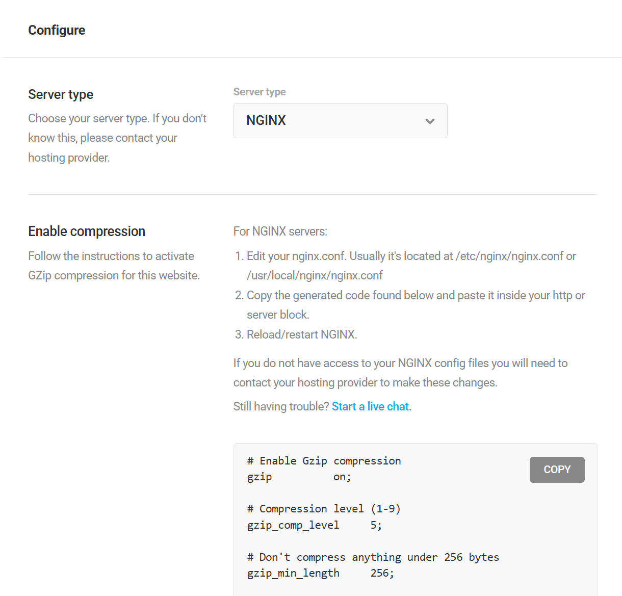 Configure Gzip for Nginx server