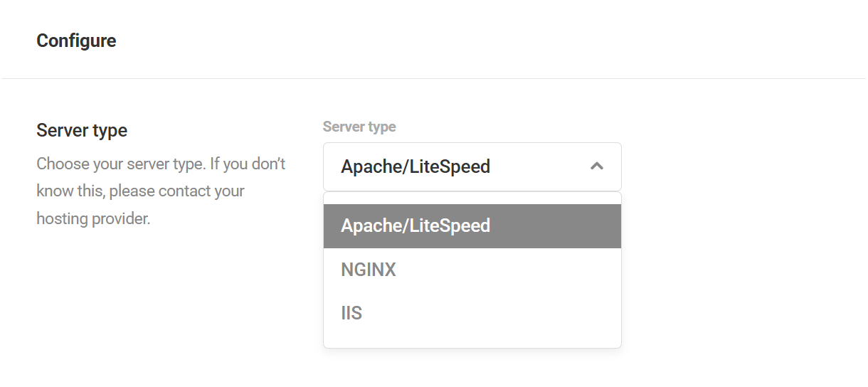 Select server type for Gzip configuration