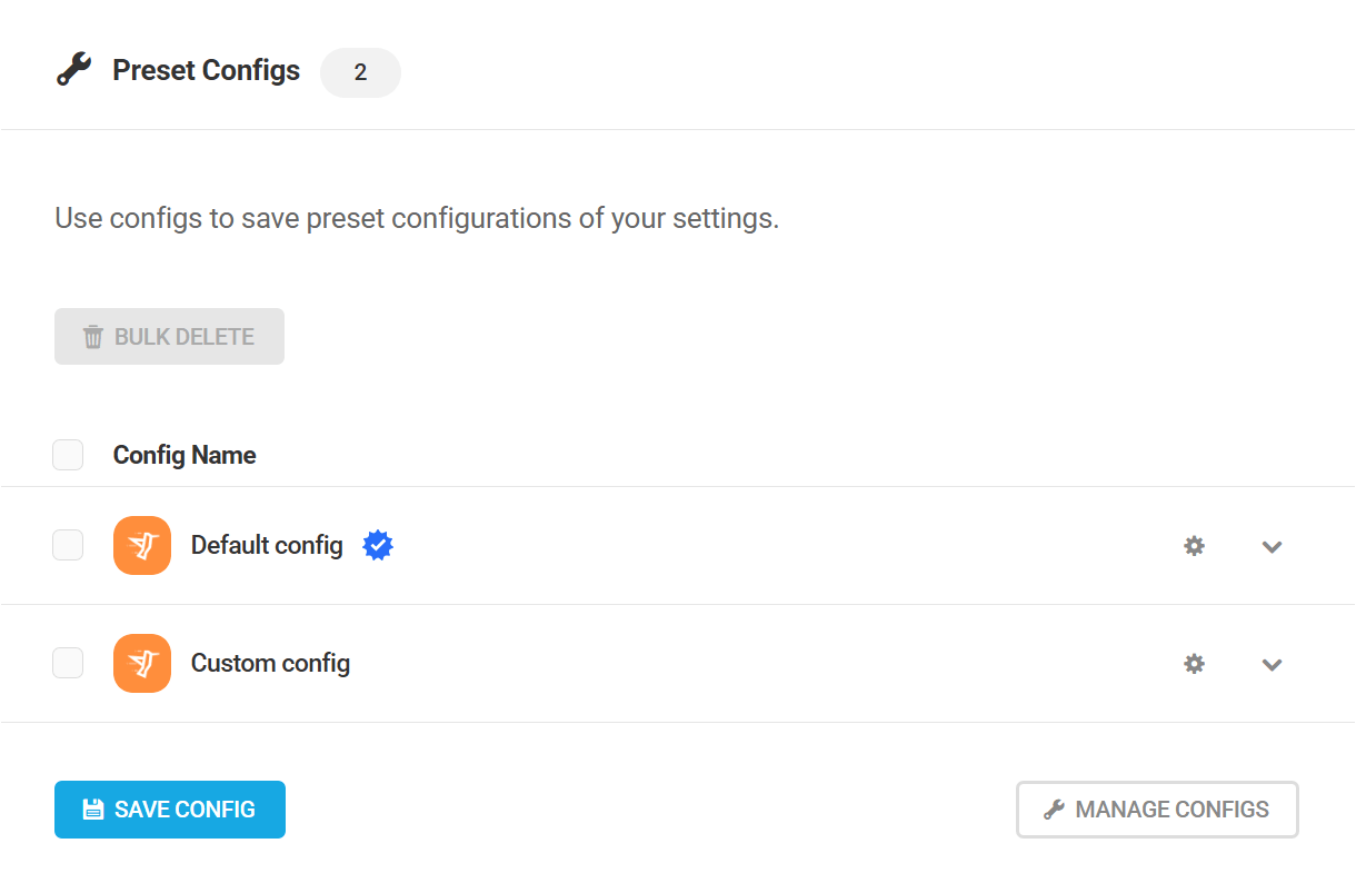 Configs widget in Hummingbird dashboard
