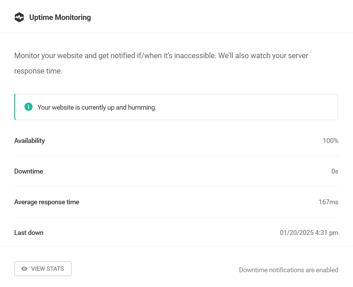 Hummingbird Dashboard Uptime Monitoring module
