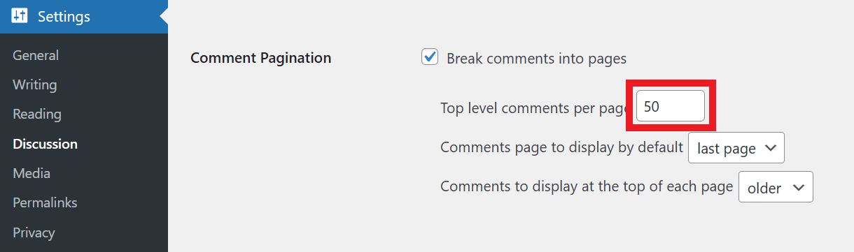 Discussion settings for comment limit
