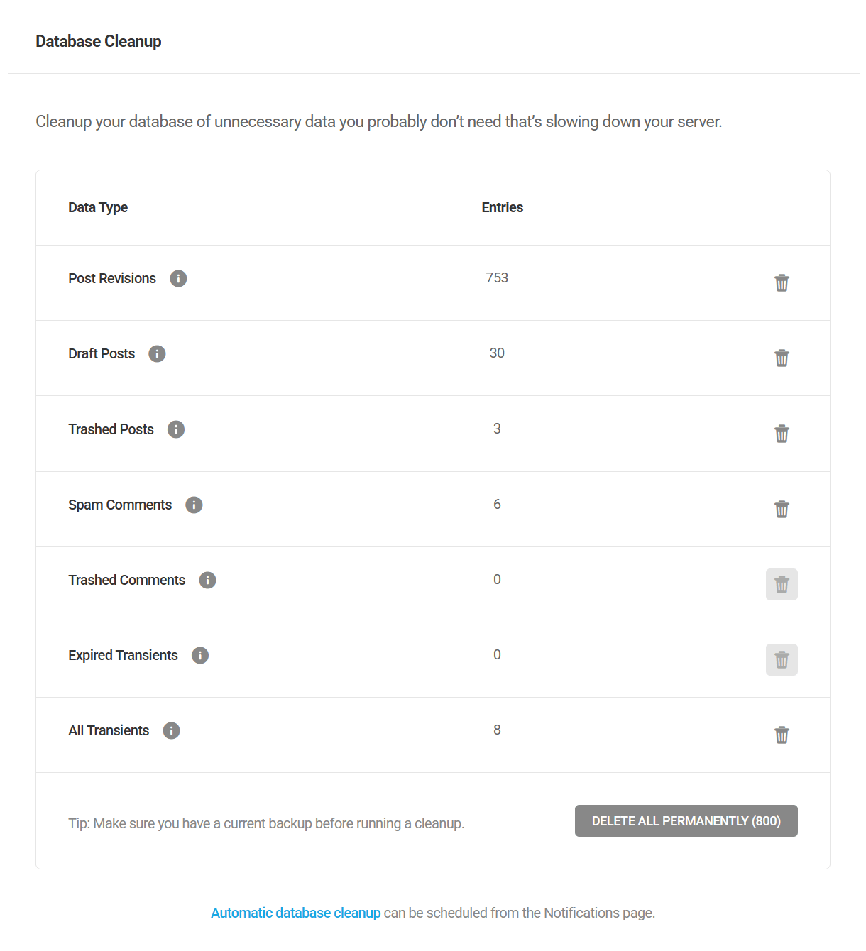 Database Cleanup feature in Hummingbird