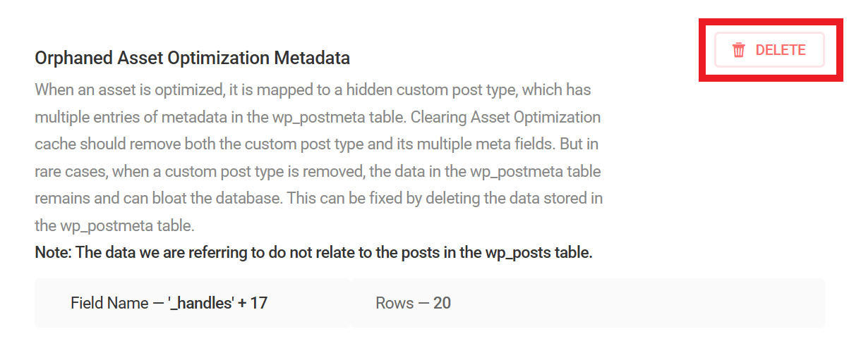 Delete orphaned Asset Optimization metadata