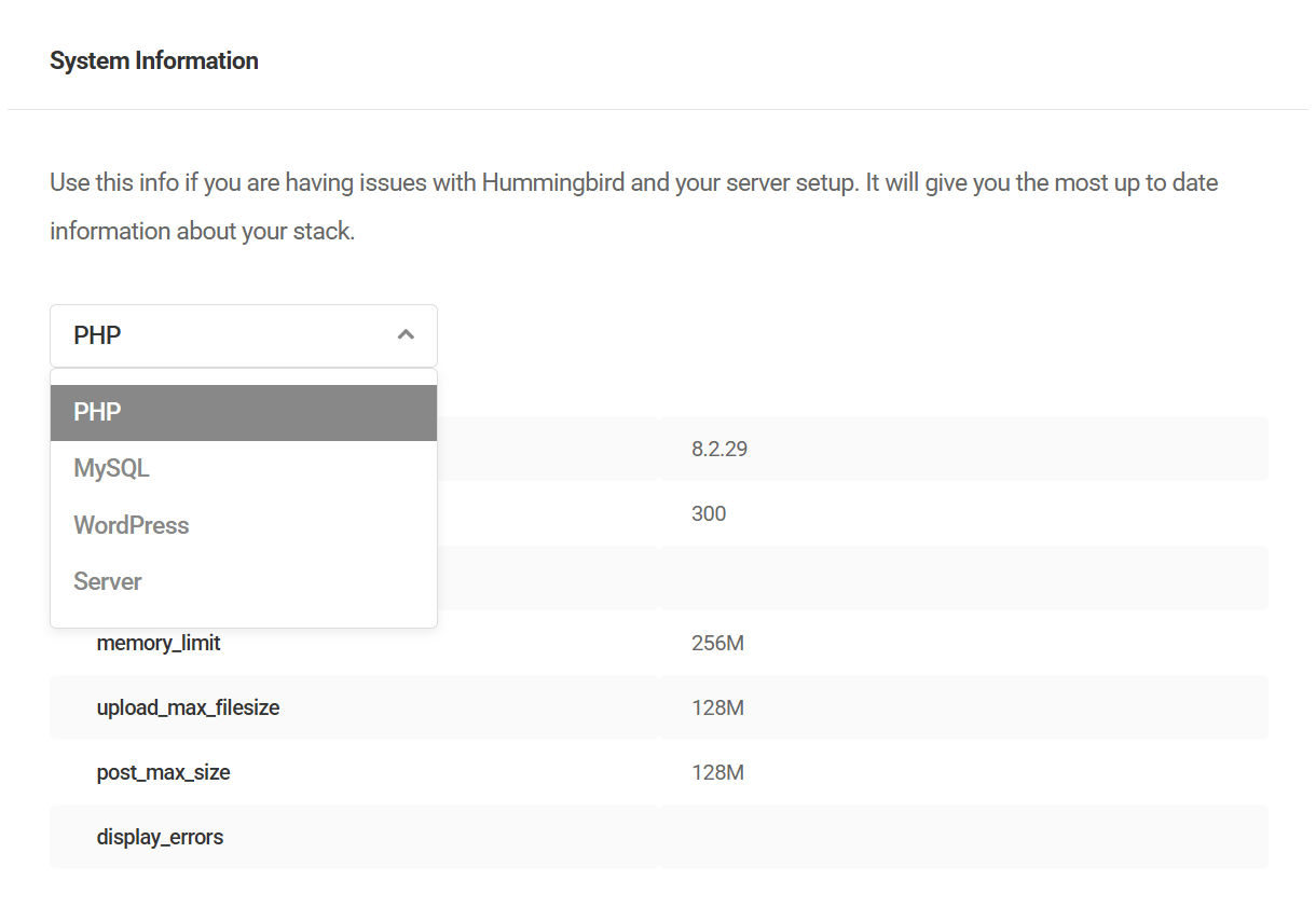 System information in Hummingbird