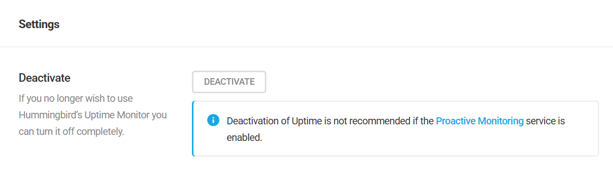 Settings in Hummingbird Uptime module