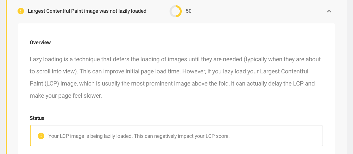 Largest Contentful Paint image was not lazily loaded