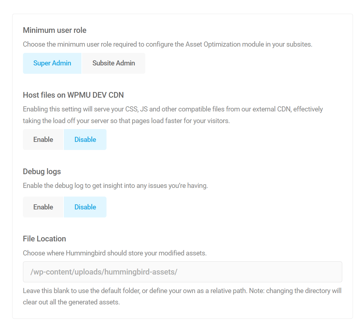 Asset Optimization options in multisite installs