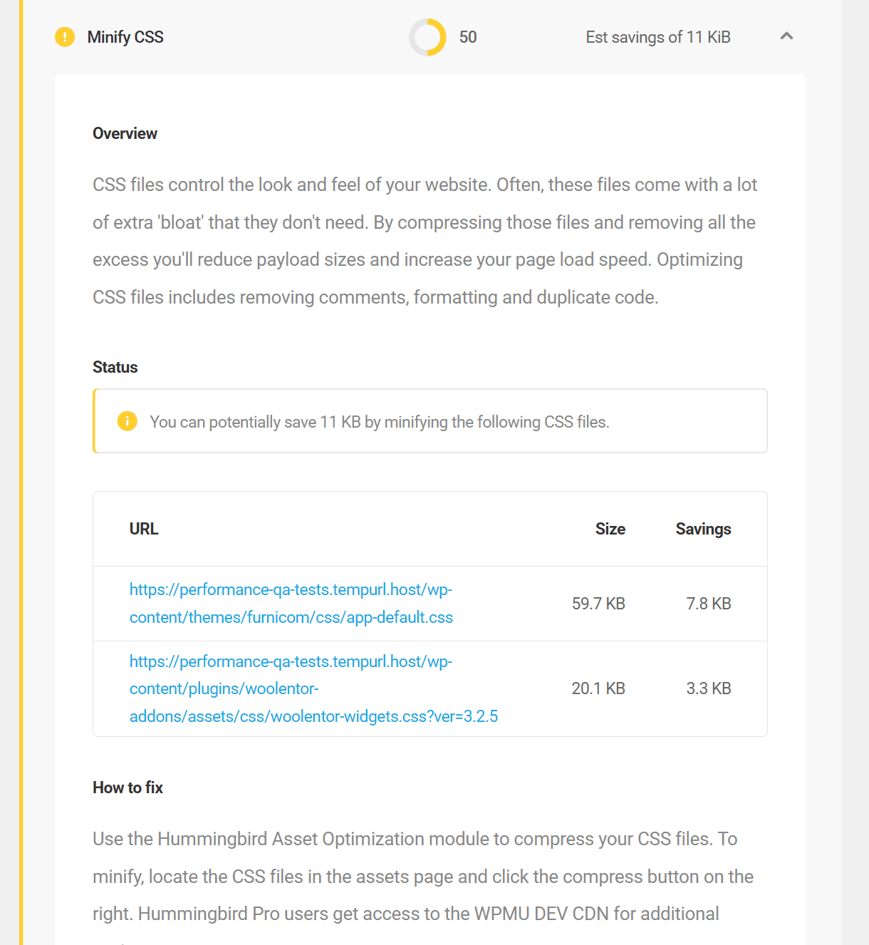 Hummingbird performance test opportunities details