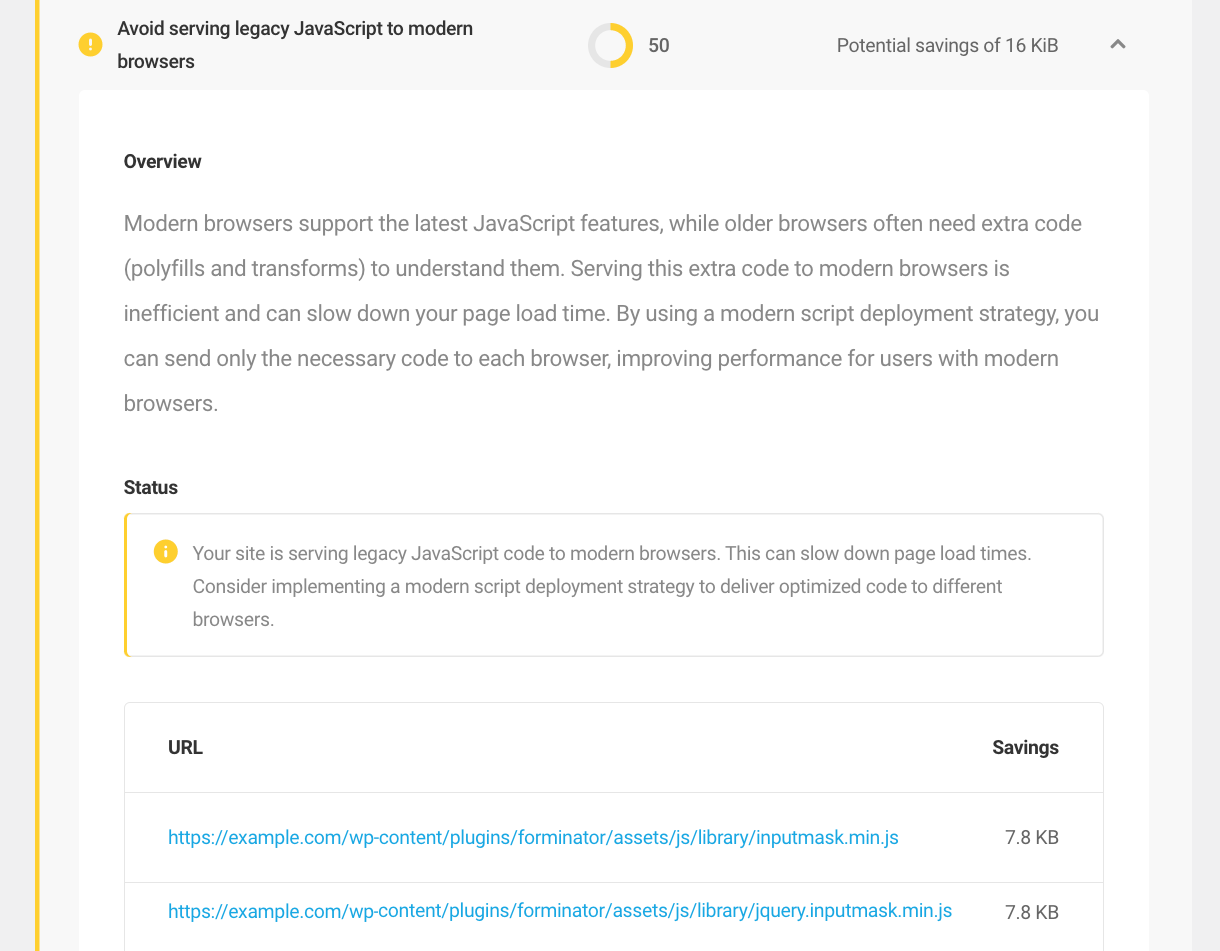 Avoid serving legacy JavaScript to modern browsers