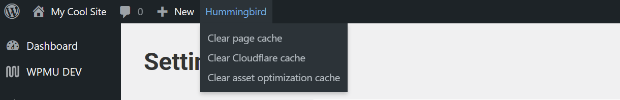 Shortcuts to individually clear selected cache types
