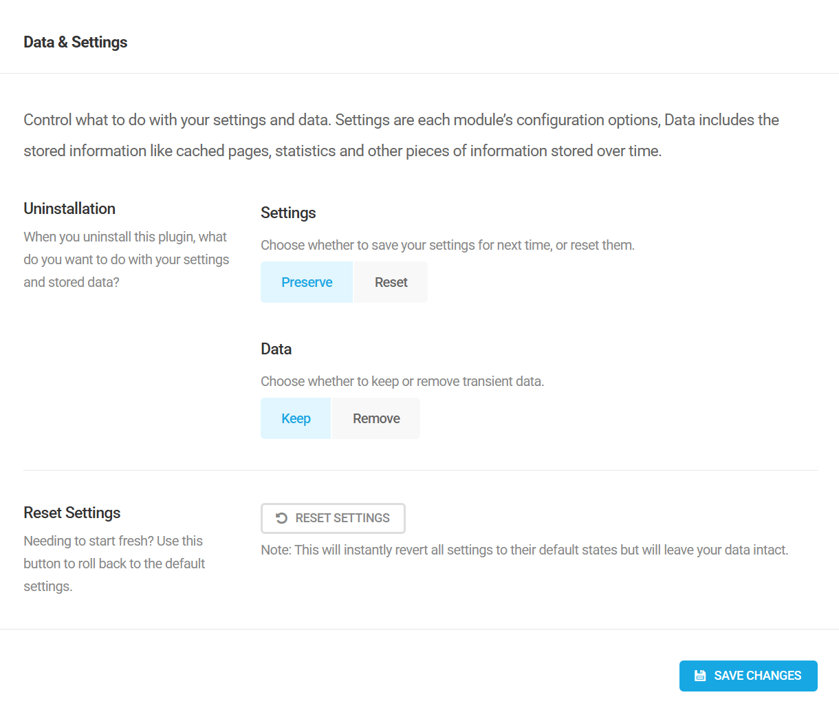 Control settings and data in Hummingbrid