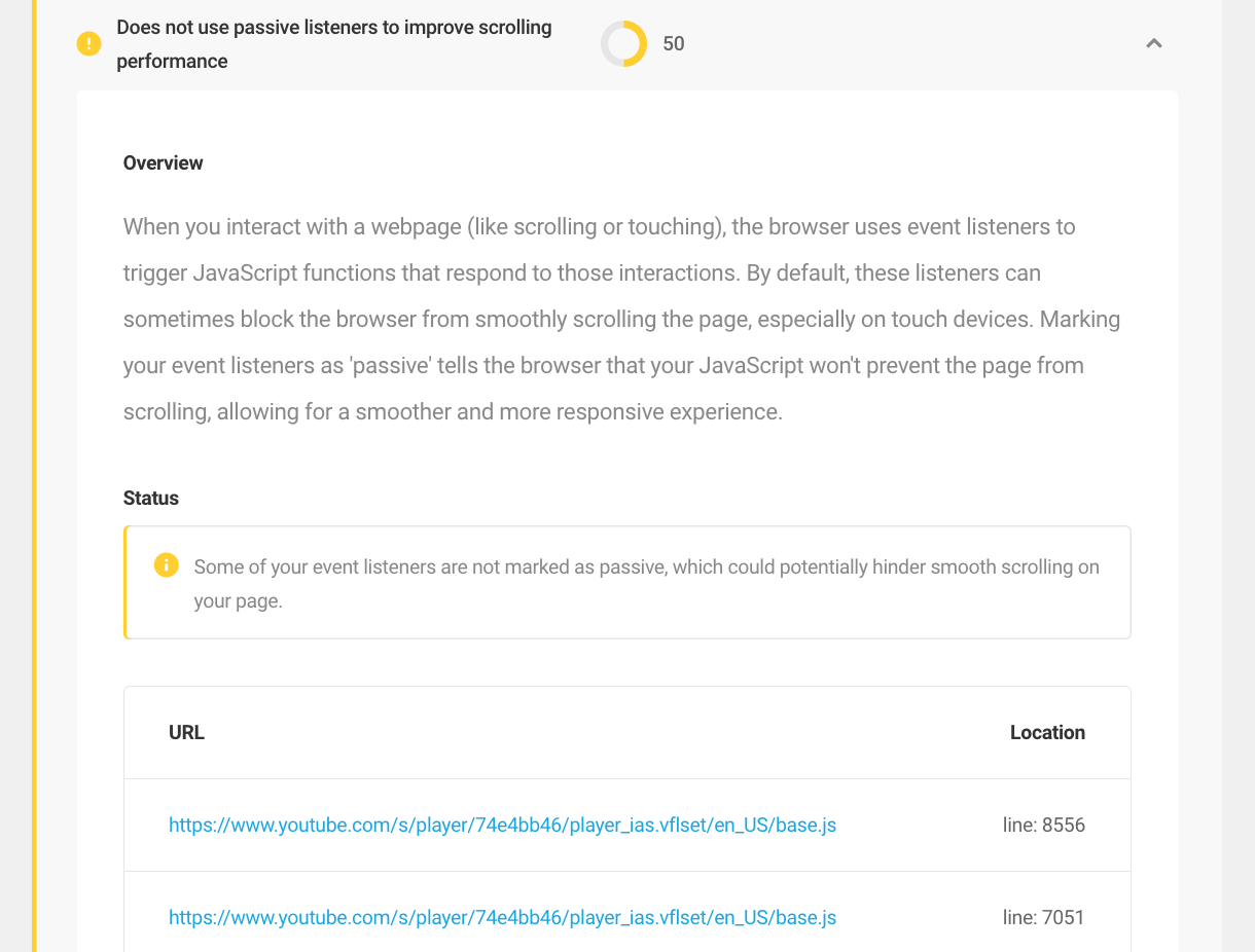 Use passive listeners to improve scrolling performance
