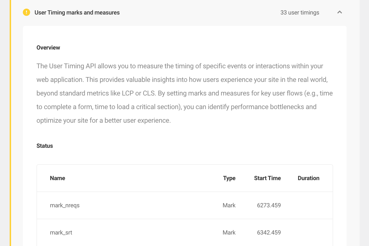 User timing marks