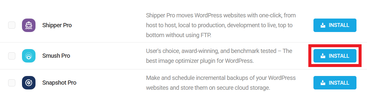 Install Smush Pro from the WPMU DEV Dashboard