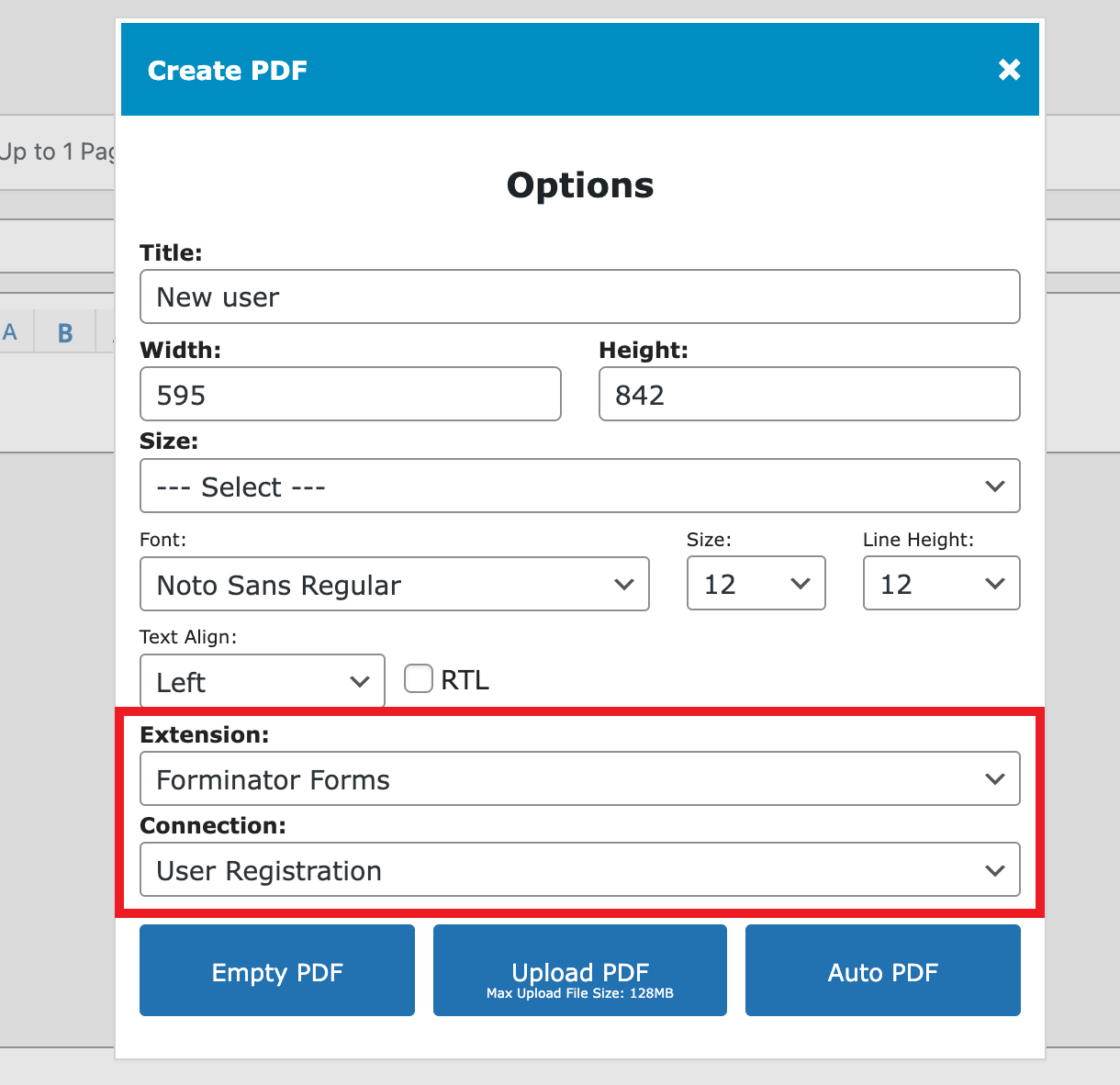 Create new PDF template in E2Pdf