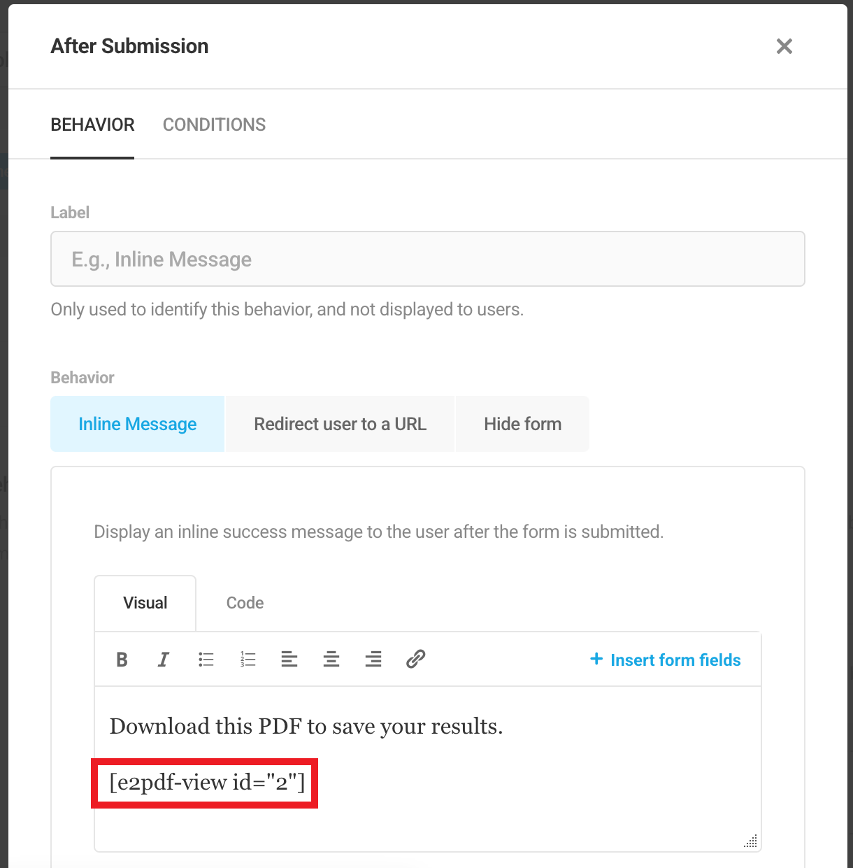 Include PDF in form success message