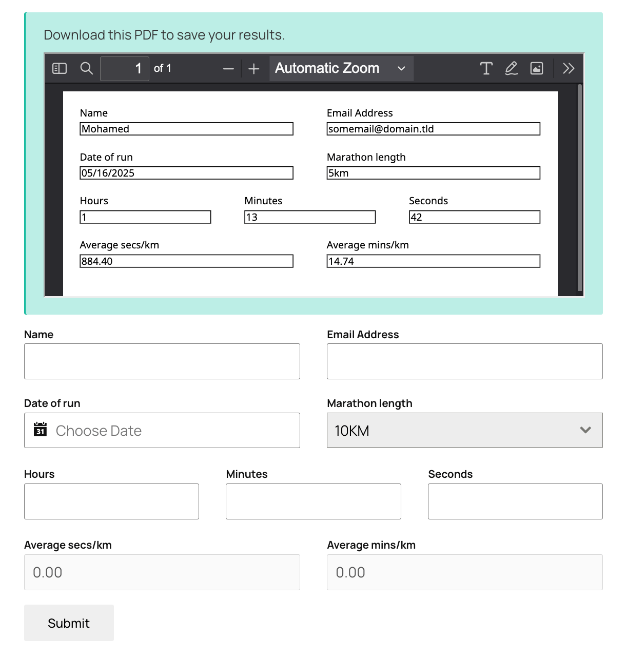 PDF included in form success message