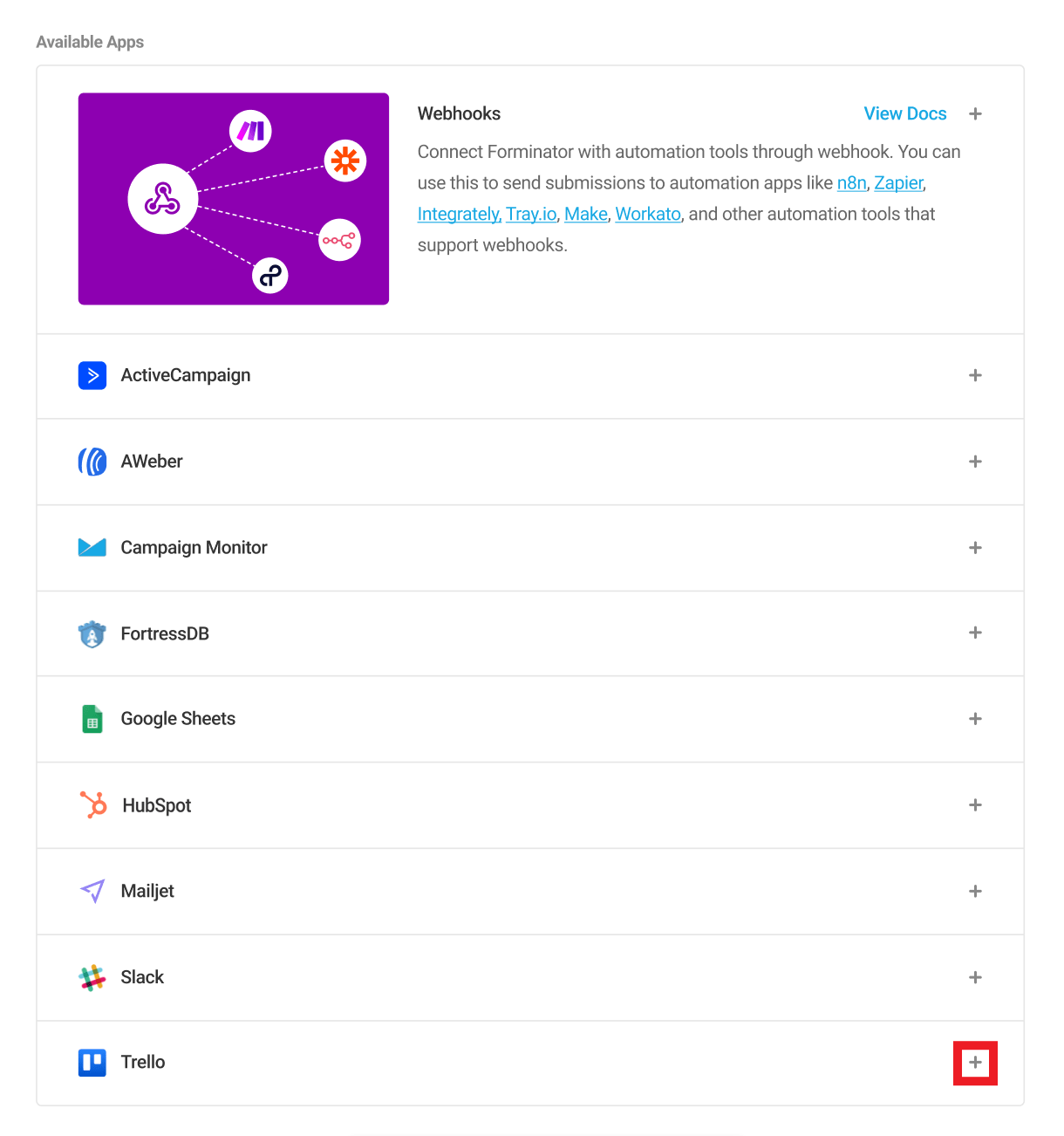 Forminator Trello integration