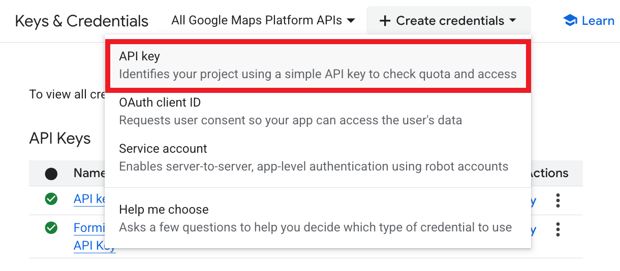 Create the API key