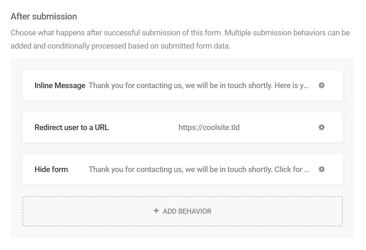 Configure multiple form submission behaviors in Forminator