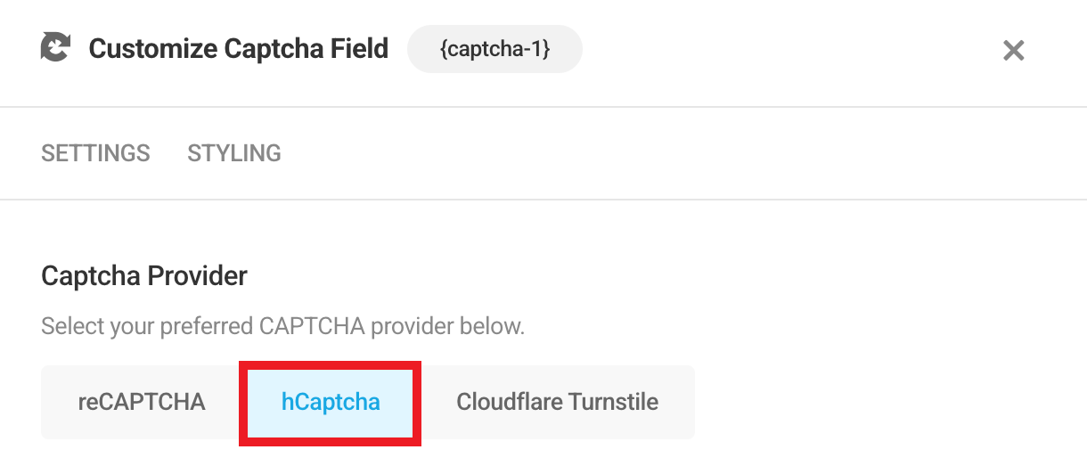 Using hCAPTCHA in Forminator form
