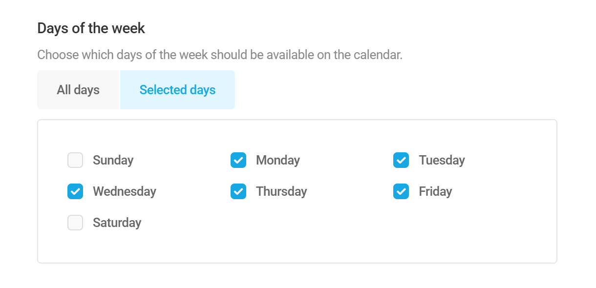 Set available weekdays in Forminator Datepicker field