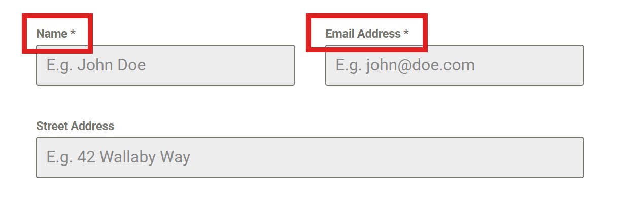 Field titles appear with an asterisk when set to required in a form