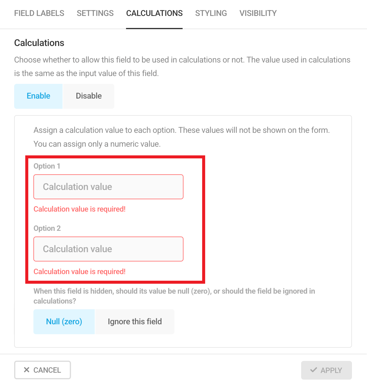 Enable option in a Forminator Select field to use in calculations