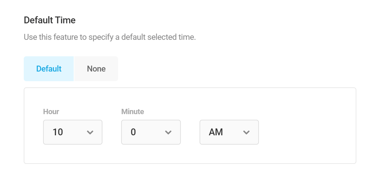Set a default time in a Forminator Timepicker field