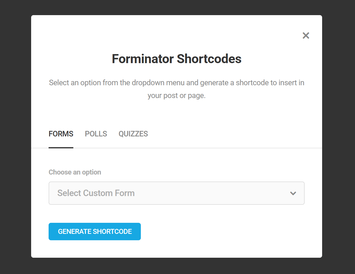 Select Forminator form to add to a Hustle module