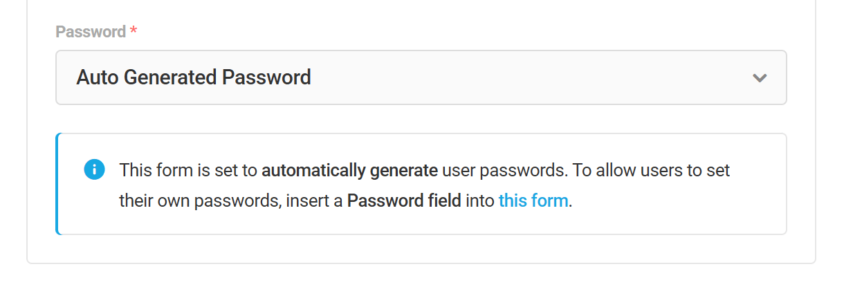 Password options for registration forms