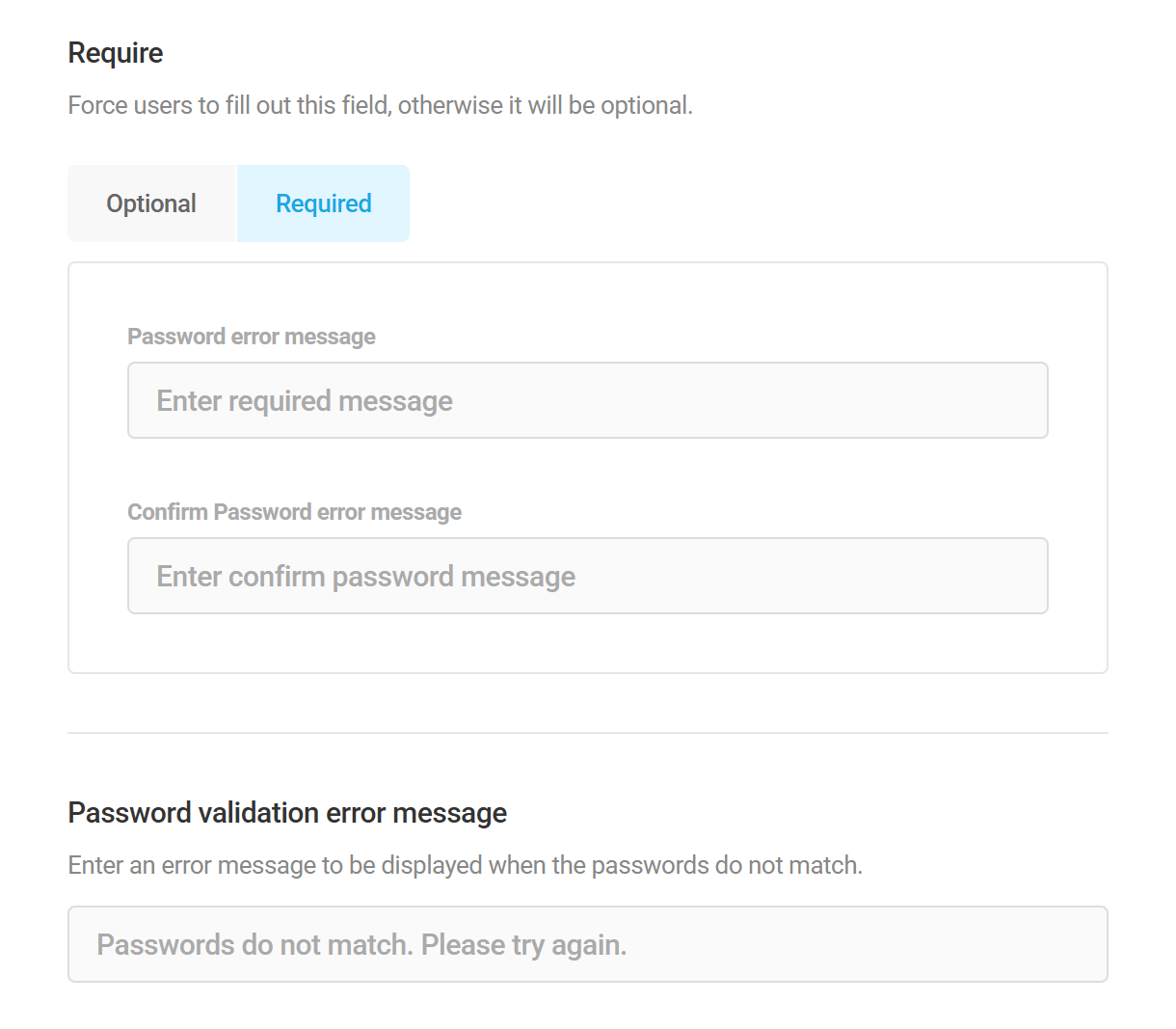 Customize password error messages in Forminator registration form