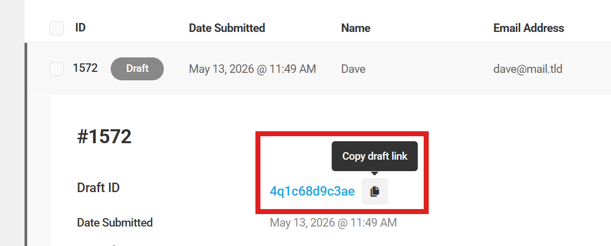 Option to retrieve link to form drafts in Forminator submissions