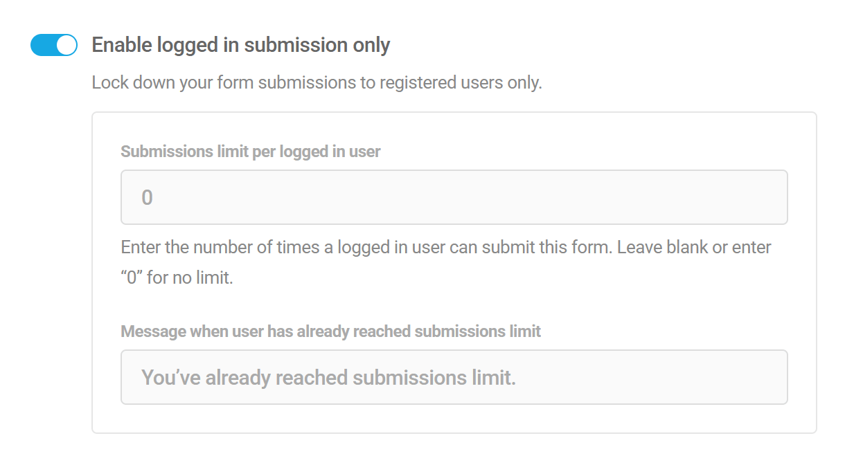 Enable logged-in-only submission option in Forminator form