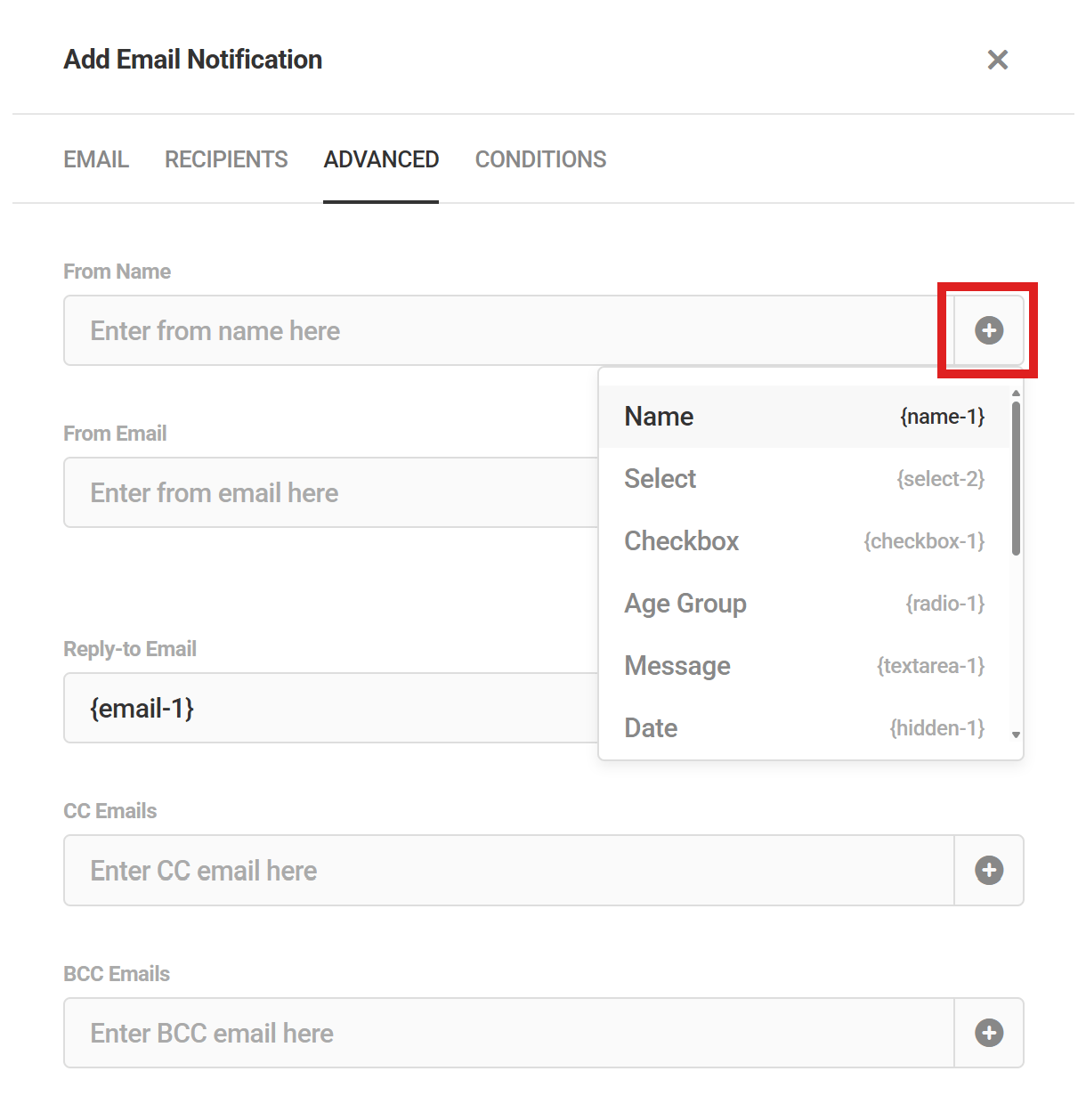 Advanced options for Forminator form email notifications