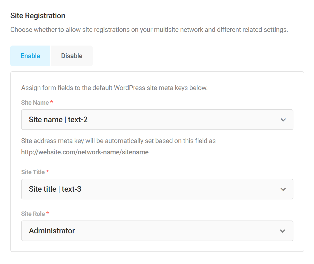 Enable site creation in Forminator registration form