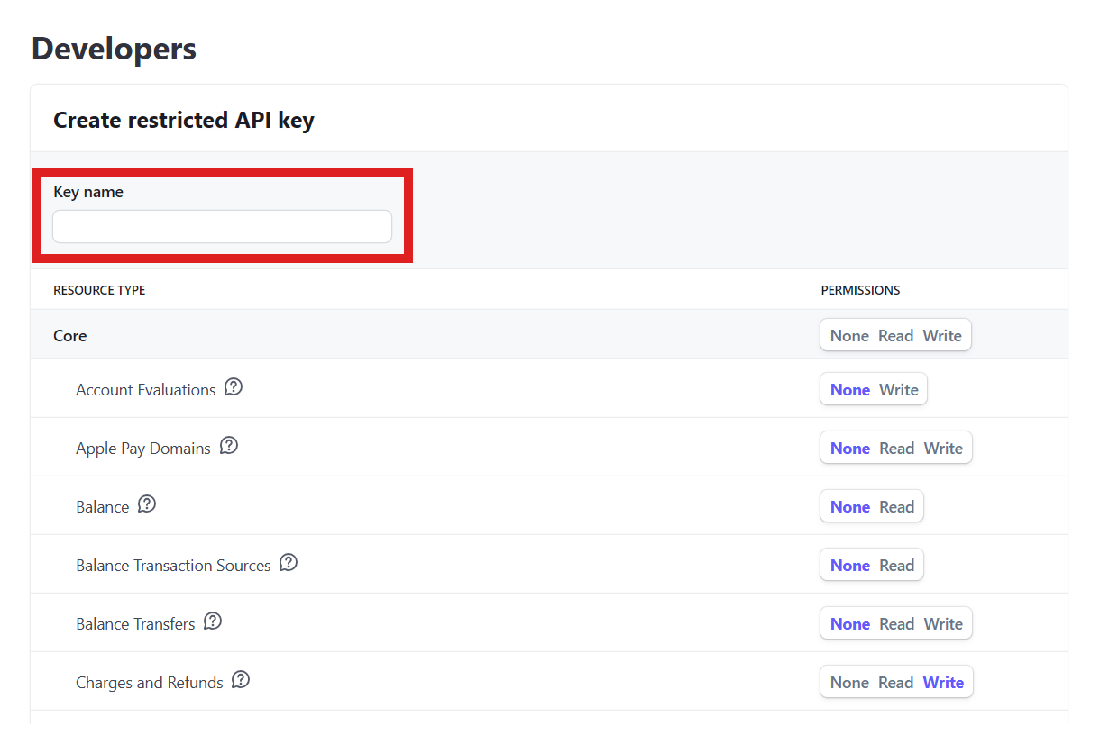 Name and configure restricted API keys for Forminator app at Stripe