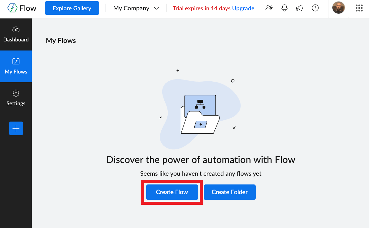 Create a new flow at Zoho