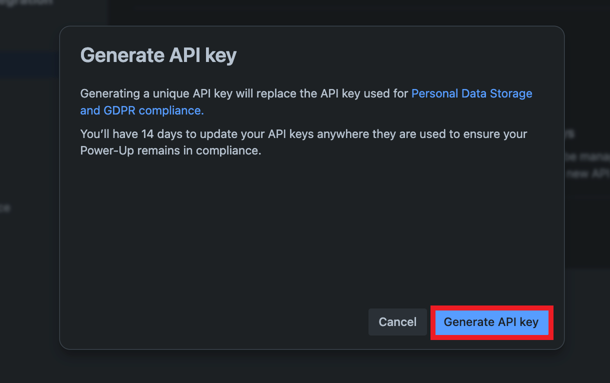 Trello generate api key modal