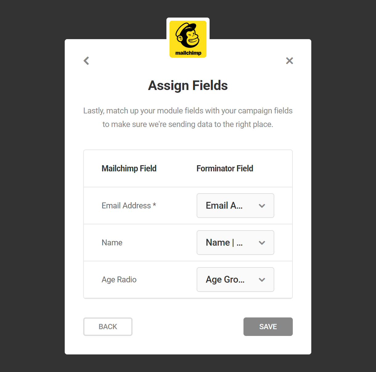 Match Forminator and Mailchimp fields