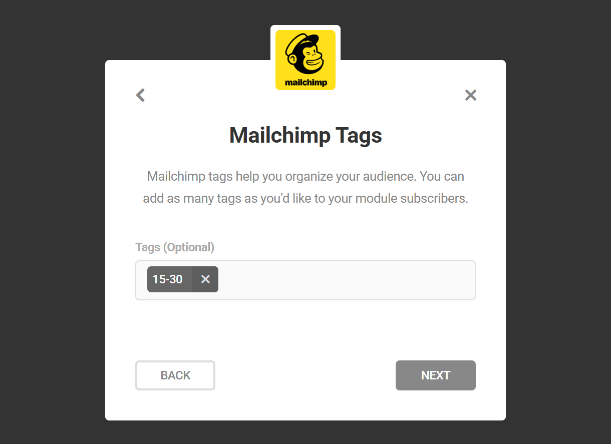 Selecting tags in MailChimp integration