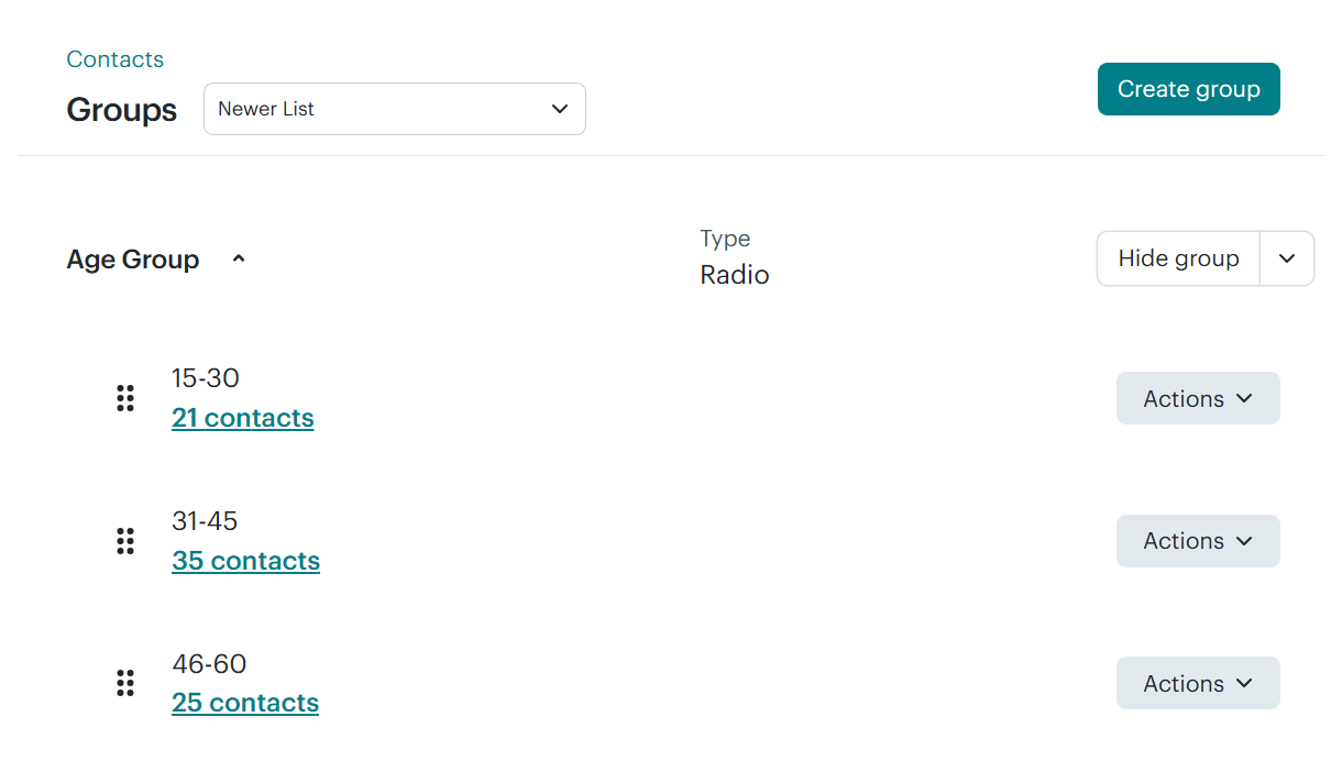 Viewing groups in MailChimp account
