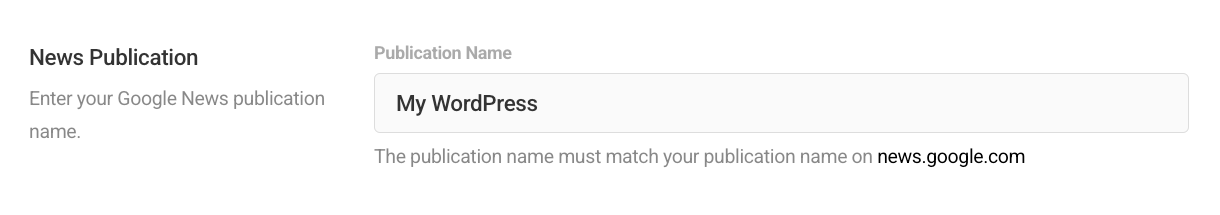 Set Google news publication name