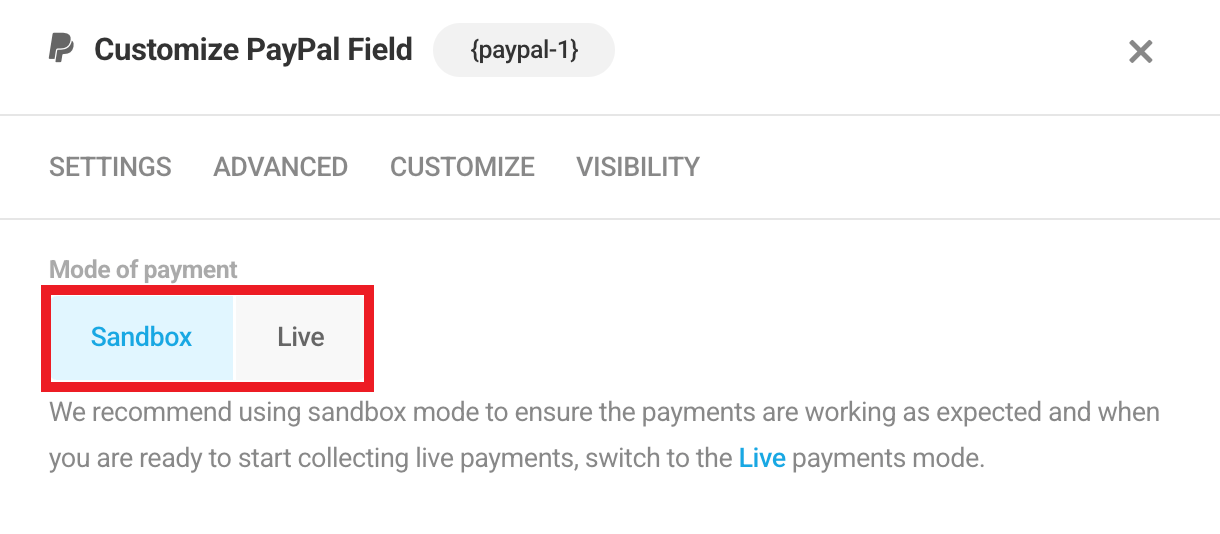 Select payment mode in Forminator PayPal field