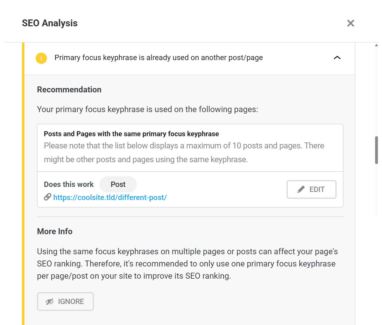Reusing primary focus keyphrase