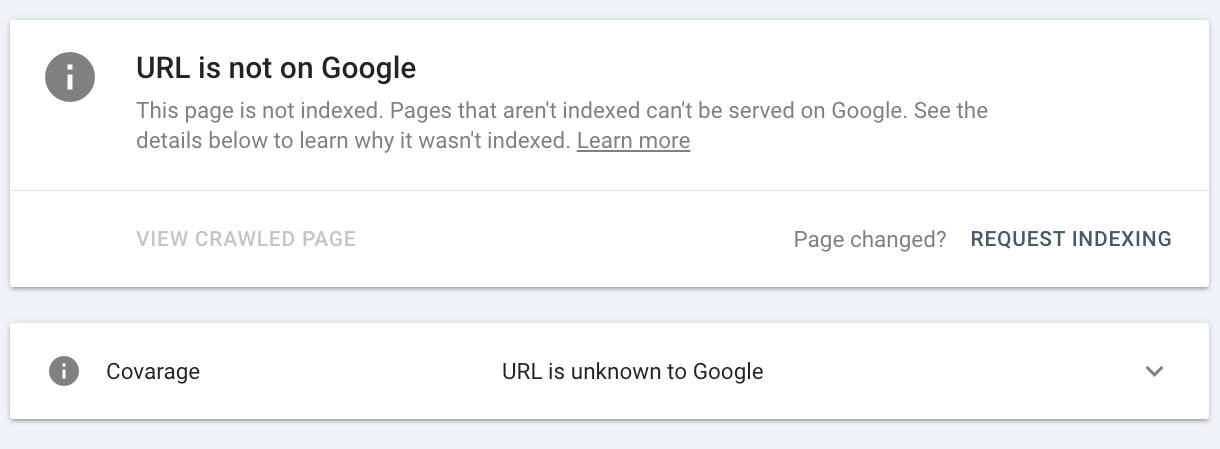 URL confirmed not indexed by Google