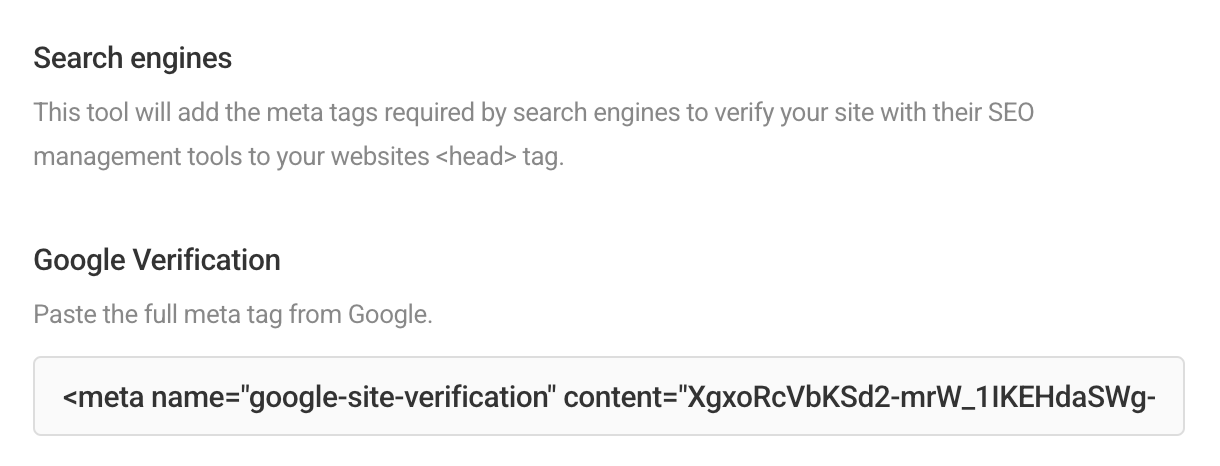 Paste meta tag from Google Search Console