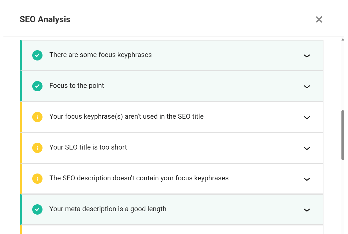 SmartCrawl in-post SEO analysis recommendations