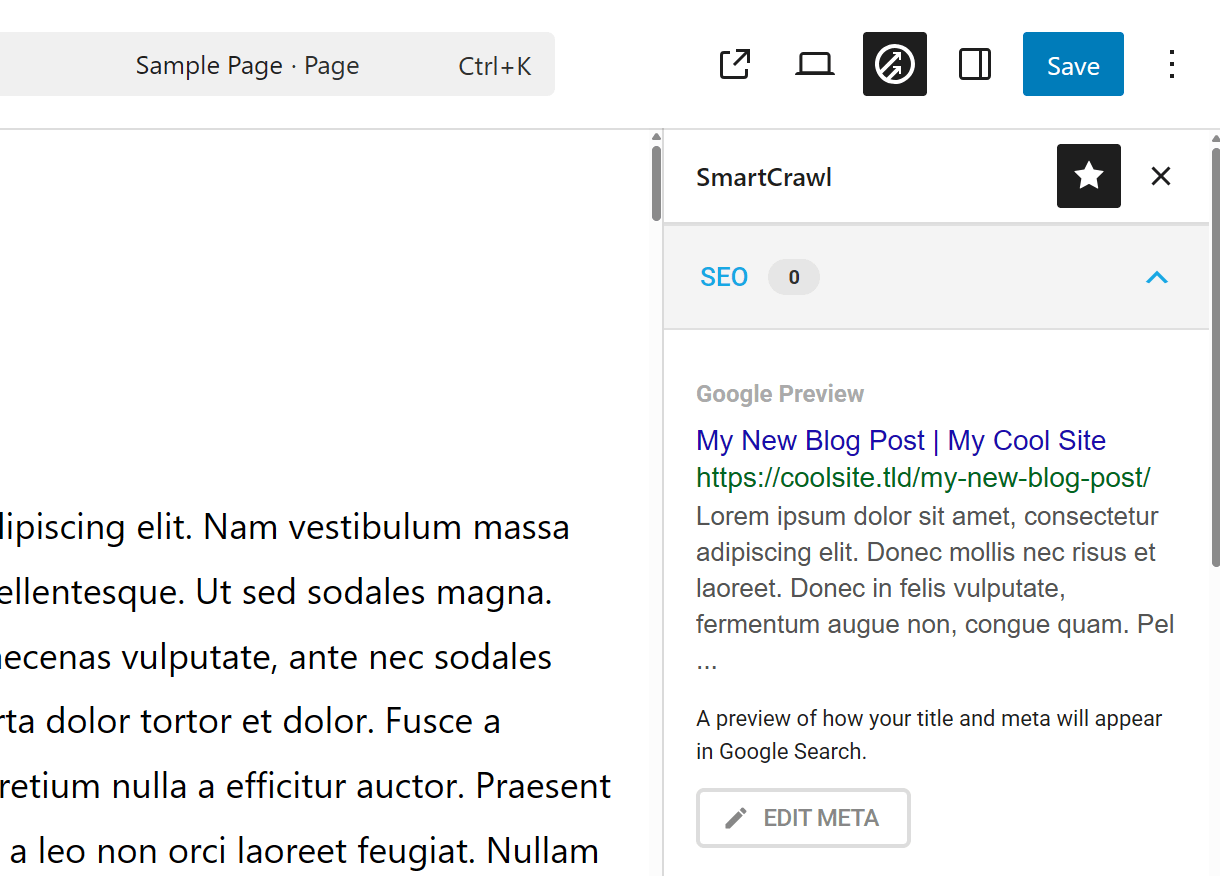 Google preview in post editor